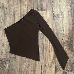 Brown Asymmetrical Long Sleeve Top